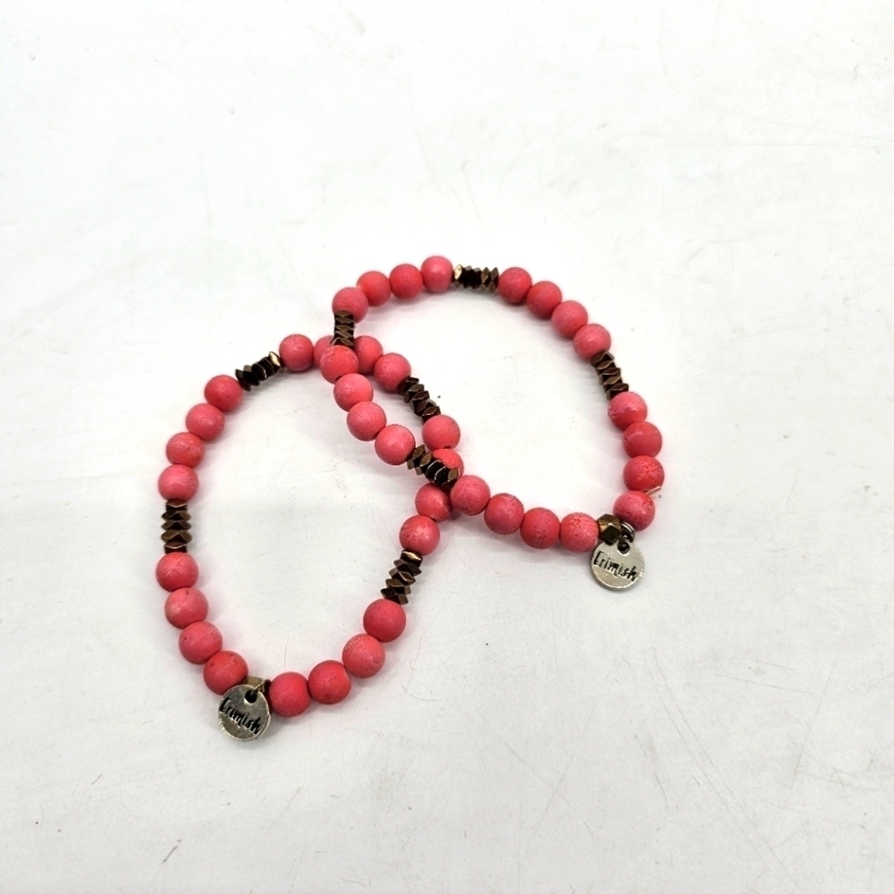 Erimish Pink and Bronze Tone Beaded Bracelet Stack